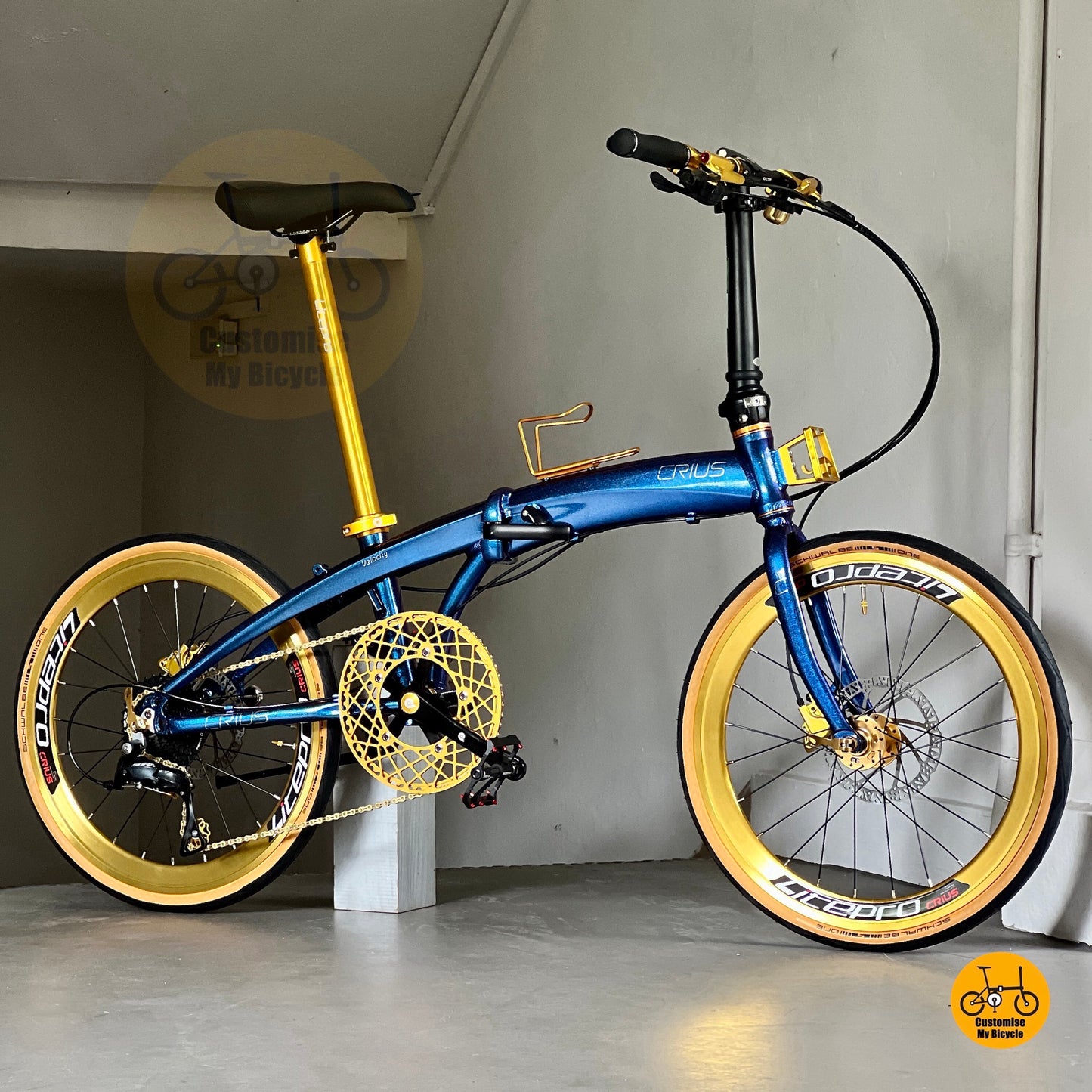 Shimano 9-speed drivetrain on 22-inch Crius Velocity folding bike