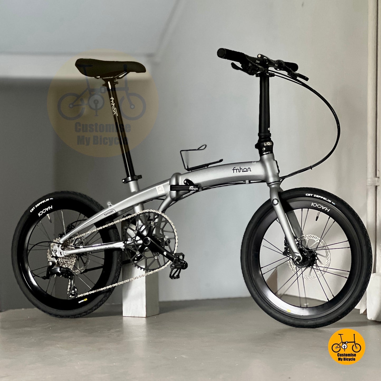 Sepeda lipat Fnhon mini-Tornado 20 inci Battleship Grey Shimano 9 gears rangka aluminium