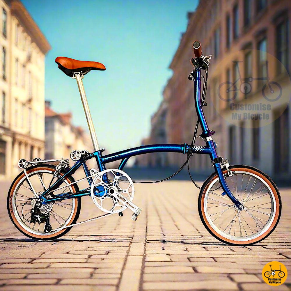 Crius Trifold 18-inch Folding Bike – Glossy Blue Frame & Retro Charm
