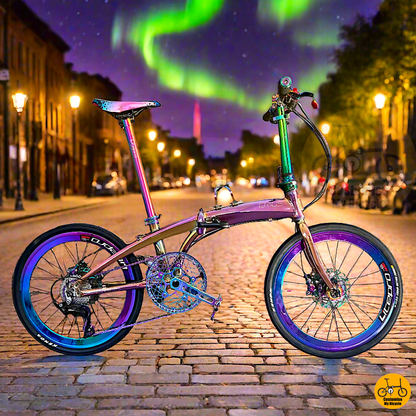 Crius Velocity 22-inch Folding Bike – Full Oil Slick Frame with Aurora Gradient

