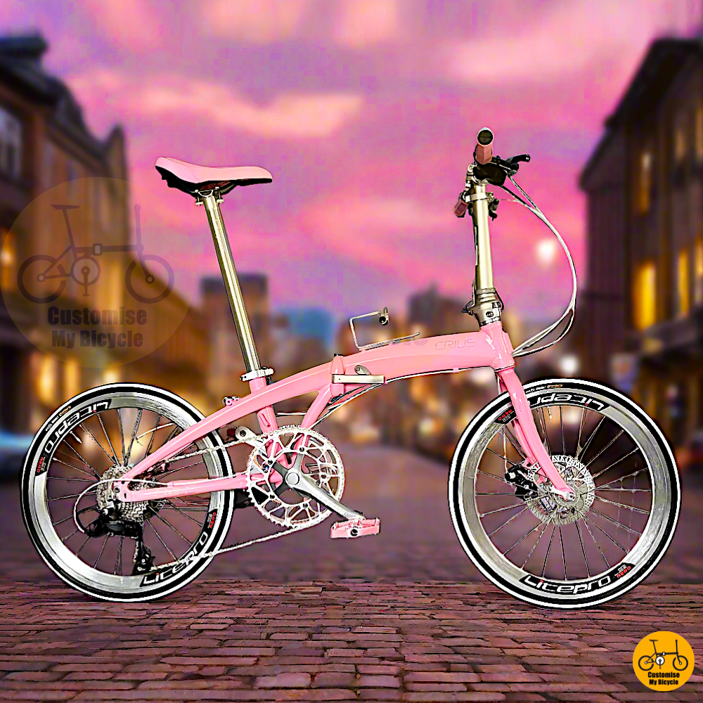 Crius Velocity 22-inch Folding Bike – Baby Pink Frame with Cute Aesthetic
