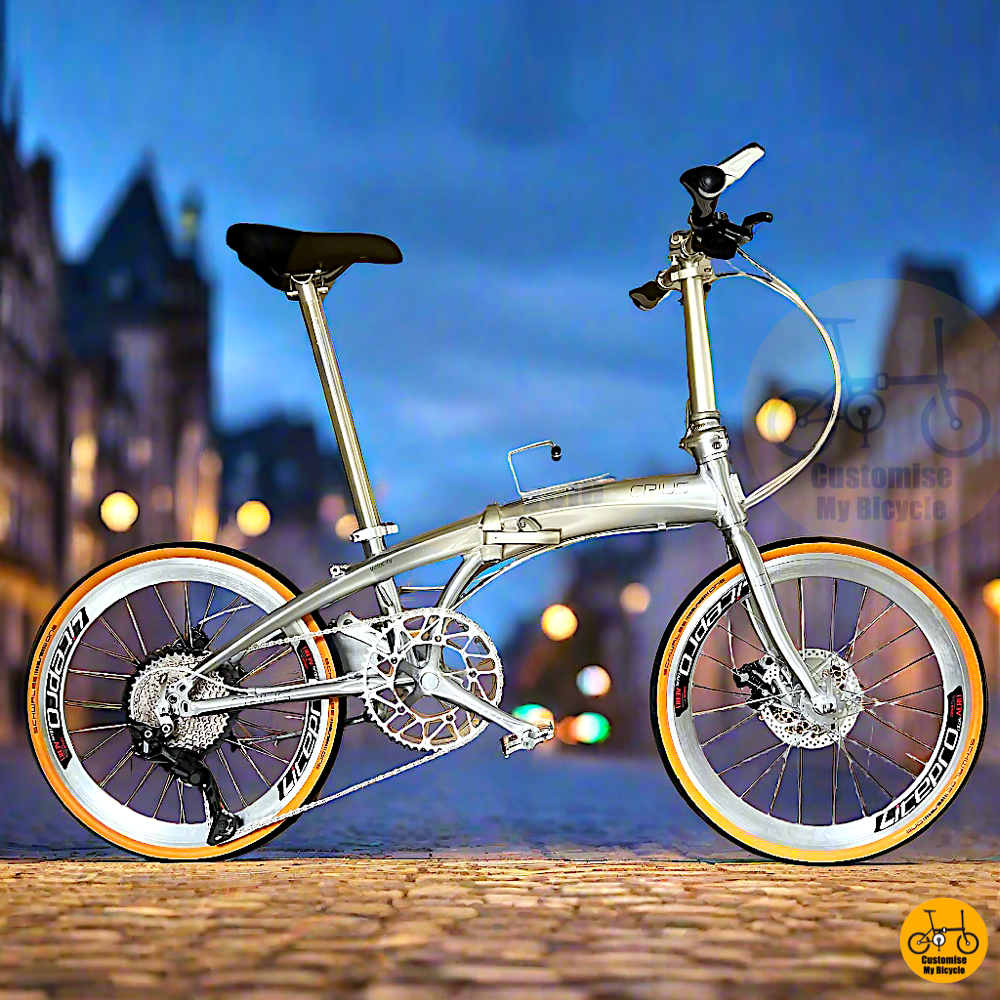 Crius Velocity 22-inch Folding Bike – Polished Silver Frame with Sleek Design
