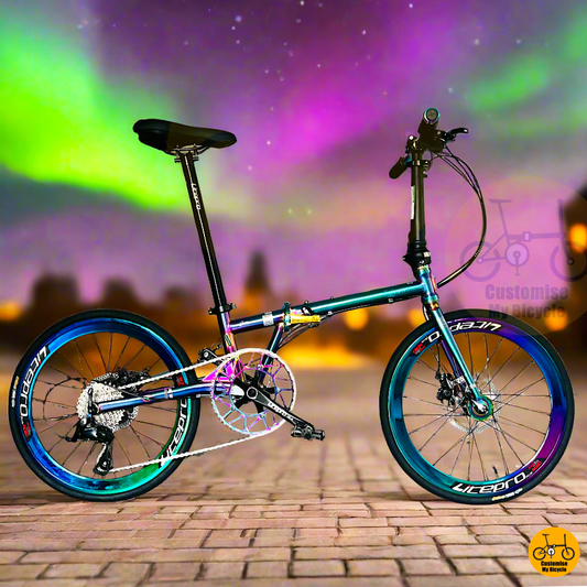 Fnhon Gust 22-inch Folding Bike – Oil Slick Frame with Aurora-Inspired Finish 🌌
