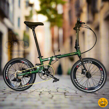 Fnhon Gust 20-inch folding bike in emerald green with Schwalbe Marathon tyres  
