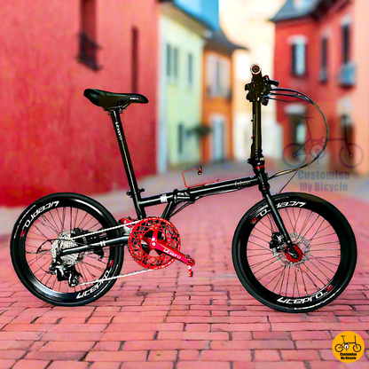 Fnhon Gust 22-inch Folding Bike – Matte Black Frame & Red Crankset
