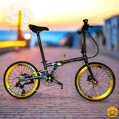 Fnhon Gust 22-inch Folding Bike – Deep Sea Blue Frame with Gold Wheels
