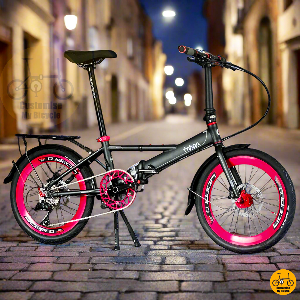 Fnhon Monsoon 20 folding bike matte black with mudguard and rack for food delivery riders  
