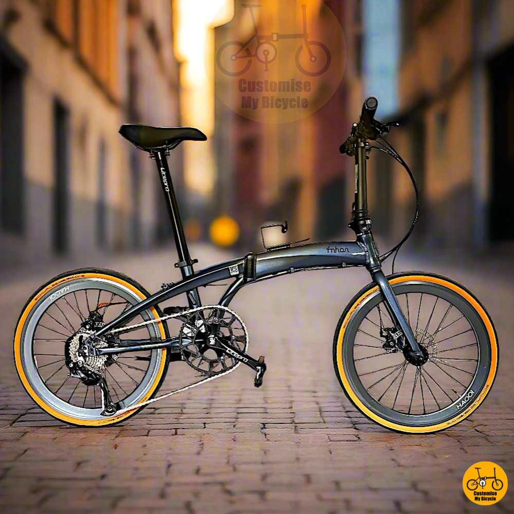 Fnhon Tornado 22” – Sleek Galaxy Grey Folding Bike with Tan Wall Tyres
