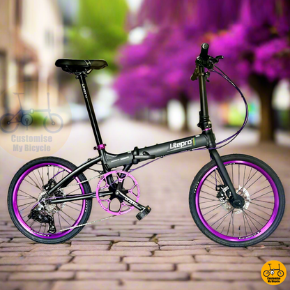Litepro 20-inch Folding Bike – Stylish Foldie with Purple Accents, Reliable for City Commute
