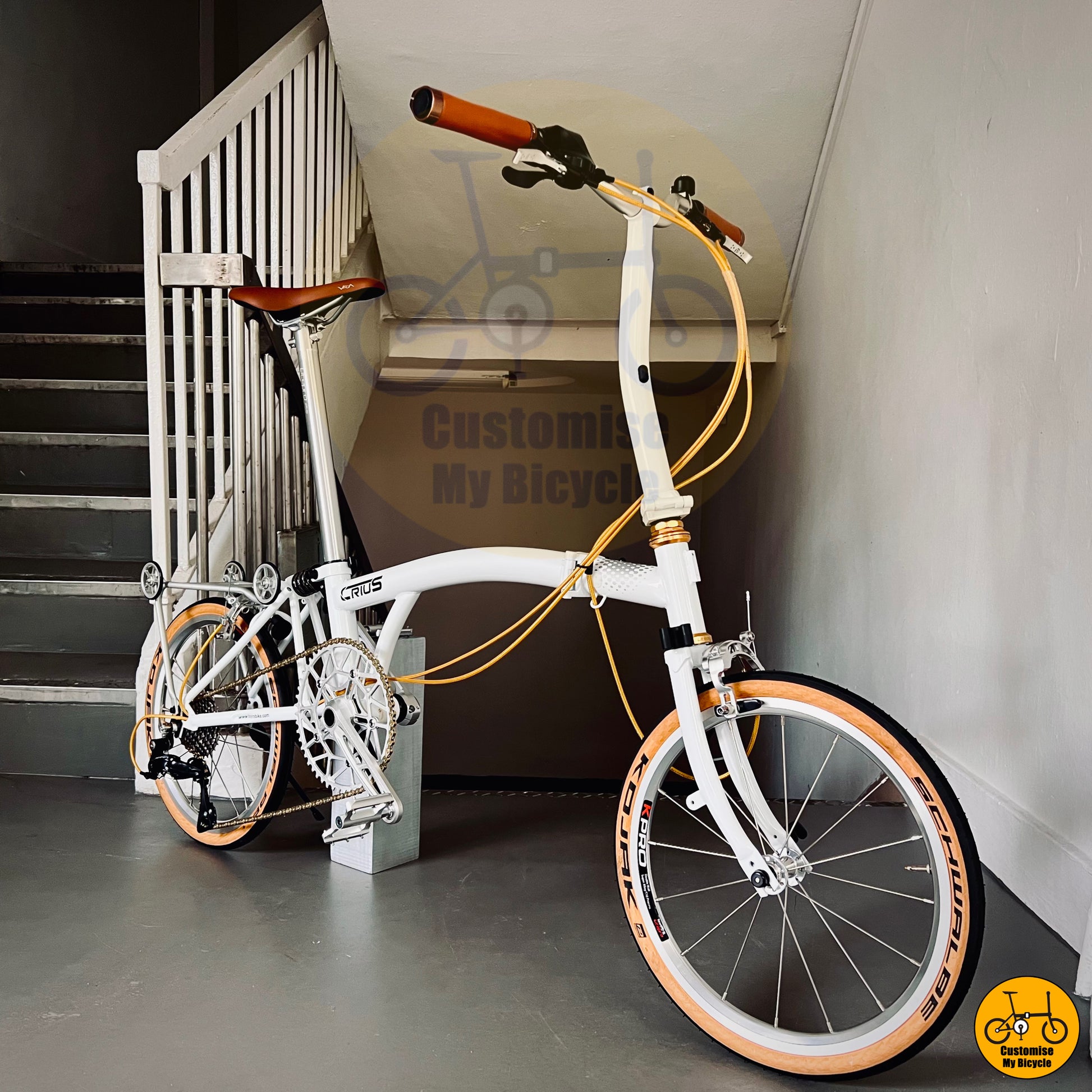 Crius Trifold 18-inch Foldable Bicycle – Elegant White with 16” 349 Compact Wheels
