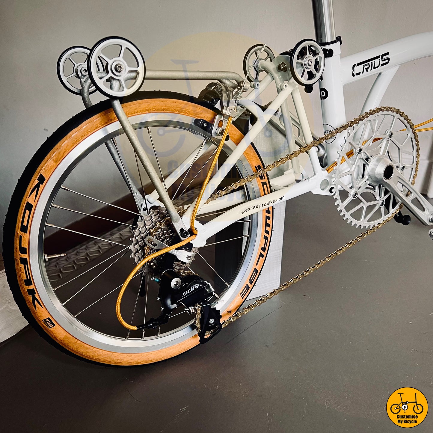 Premium foldie with gold accents and Schwalbe tyres for smooth rides
