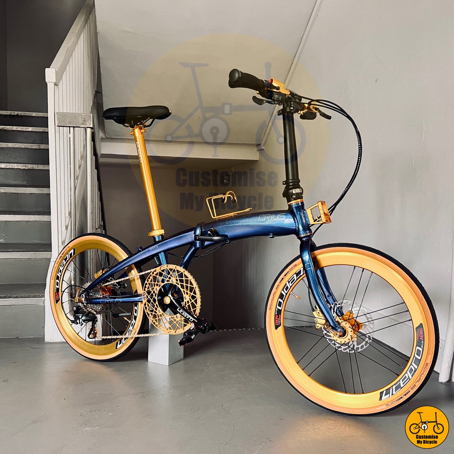 Lightweight & Stylish Foldie – Chameleon Blue Frame & Gold Accents
