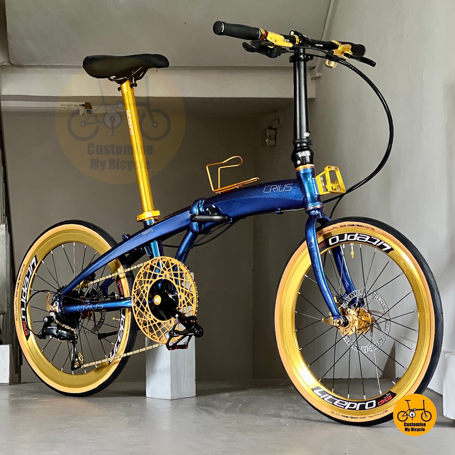 Chameleon Blue Foldie With Hydraulic Brakes Ceramic BB And Litepro Gold Parts For PCN Cycling