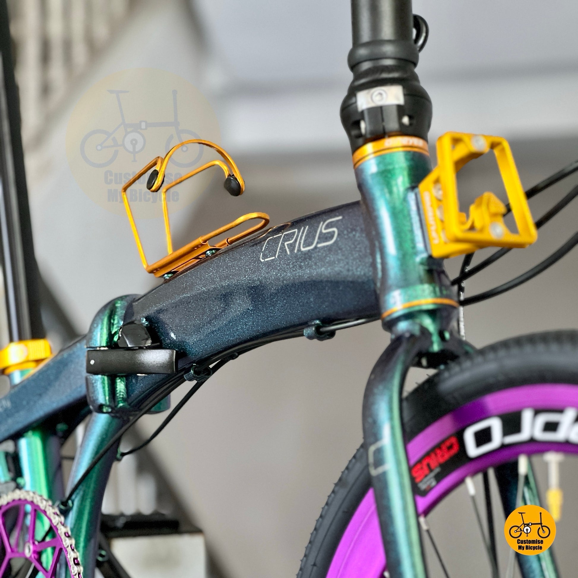 Crius Velocity folding bicycle chameleon green aluminium frame
