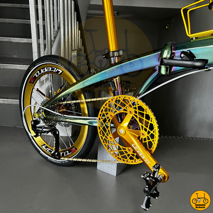 Litepro gold crankset and chainring for optimal pedaling efficiency
