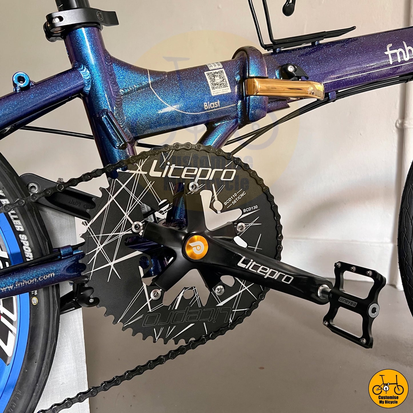 Litepro Oval Chainring on High-Performance Fnhon Blast 22-Inch Folding Bike – Built for Comfort & Efficiency
