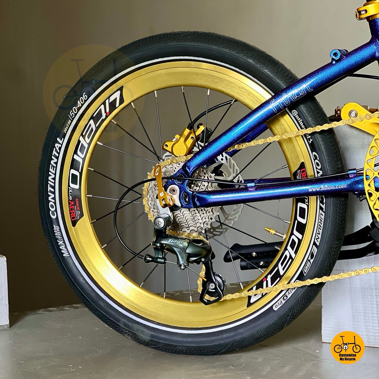 LITEPRO Aero high wall wheels detailed side view on foldable bicycle