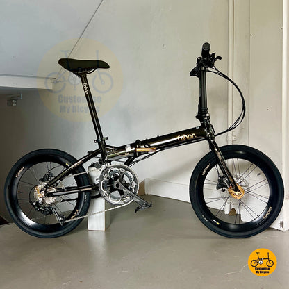 Fnhon Blast Black Gold 20-inch folding bike side view with Shimano 105 groupset
