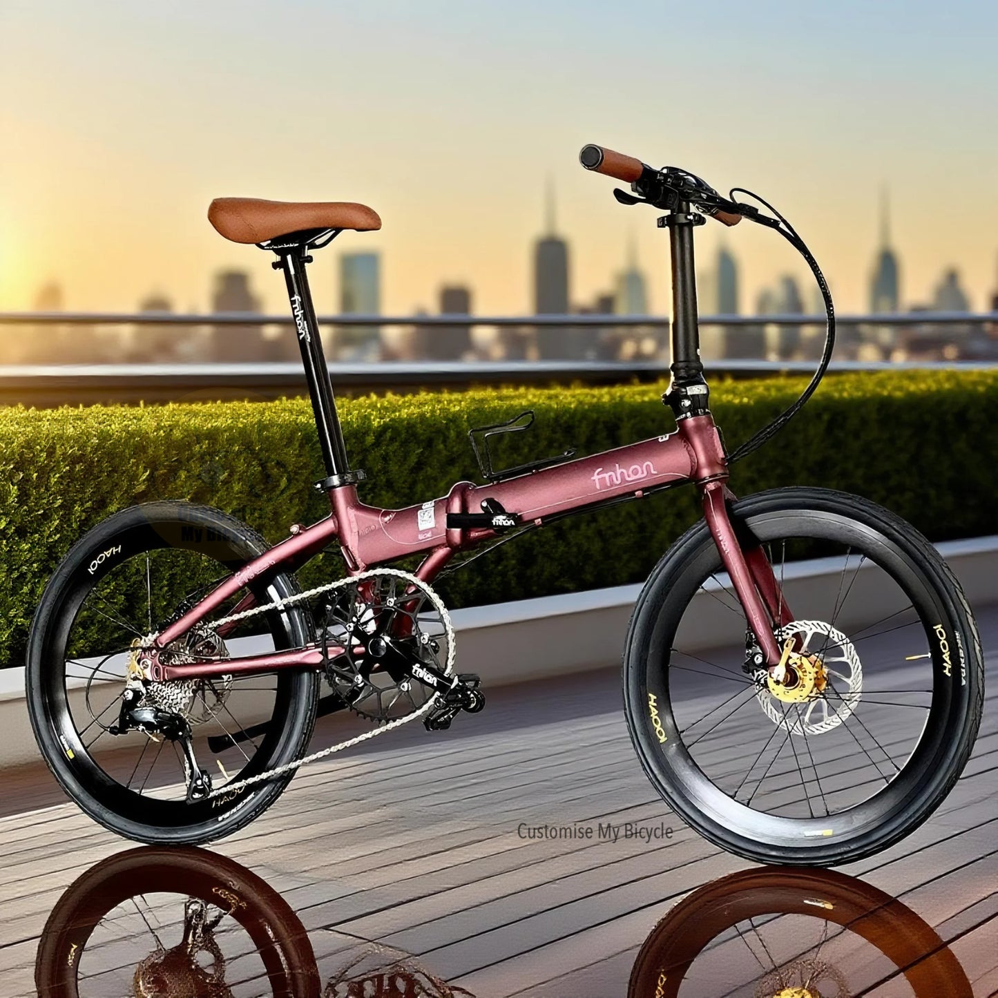 Fnhon Blast 22 Inch Folding Bike Champagne Red Shimano 9 Gears Lightweight Urban Performance Bicycle
