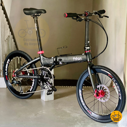 Fnhon Blast 22 Inch Matte Black Shimano 9 Speeds Lightweight Folding Bike With Litepro Aero Wheels