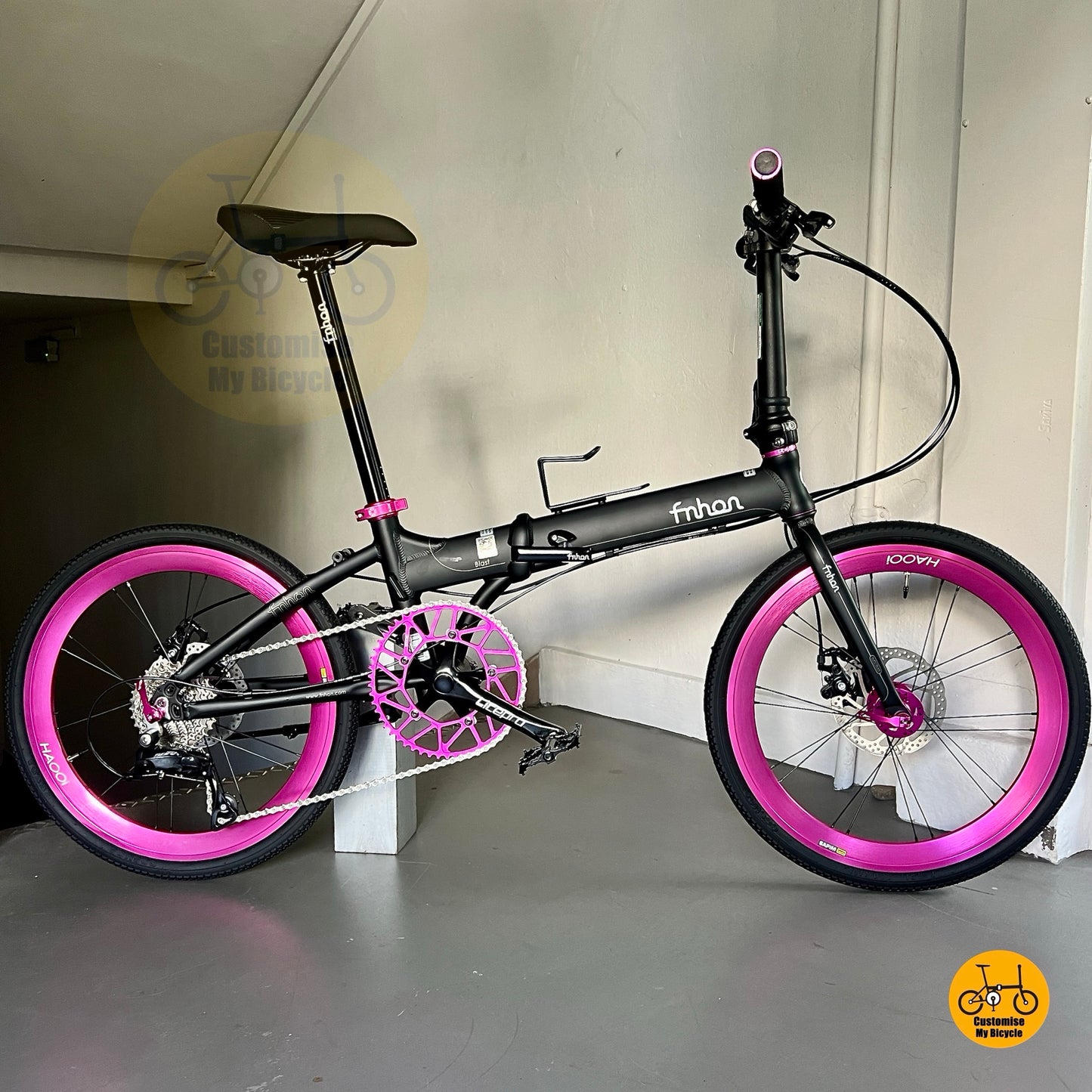 Buy Fnhon Blast Matte Black And Hot Pink 22 Inch Folding Bike Shimano 9 Speed Urban Cycling  
