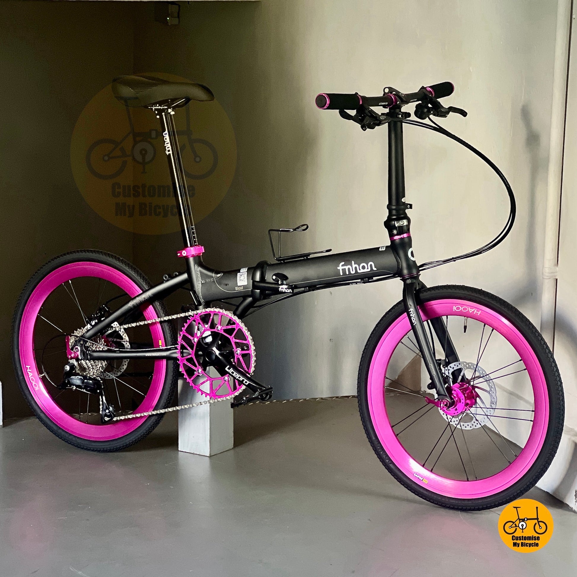 Compact Folding Bike Fnhon Blast 22 Inch Matte Black Hot Pink With Shimano Drivetrain  
