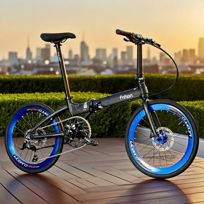 Fnhon Blast 22 Inch Matte Black Shimano 9 Gears Lightweight Folding Bicycle For City Riding
