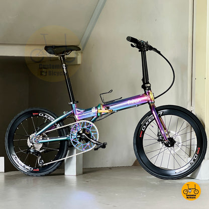 Fnhon Blast 22 inch folding bike Oil Slick Aurora front three quarter view commuter foldable bicycle