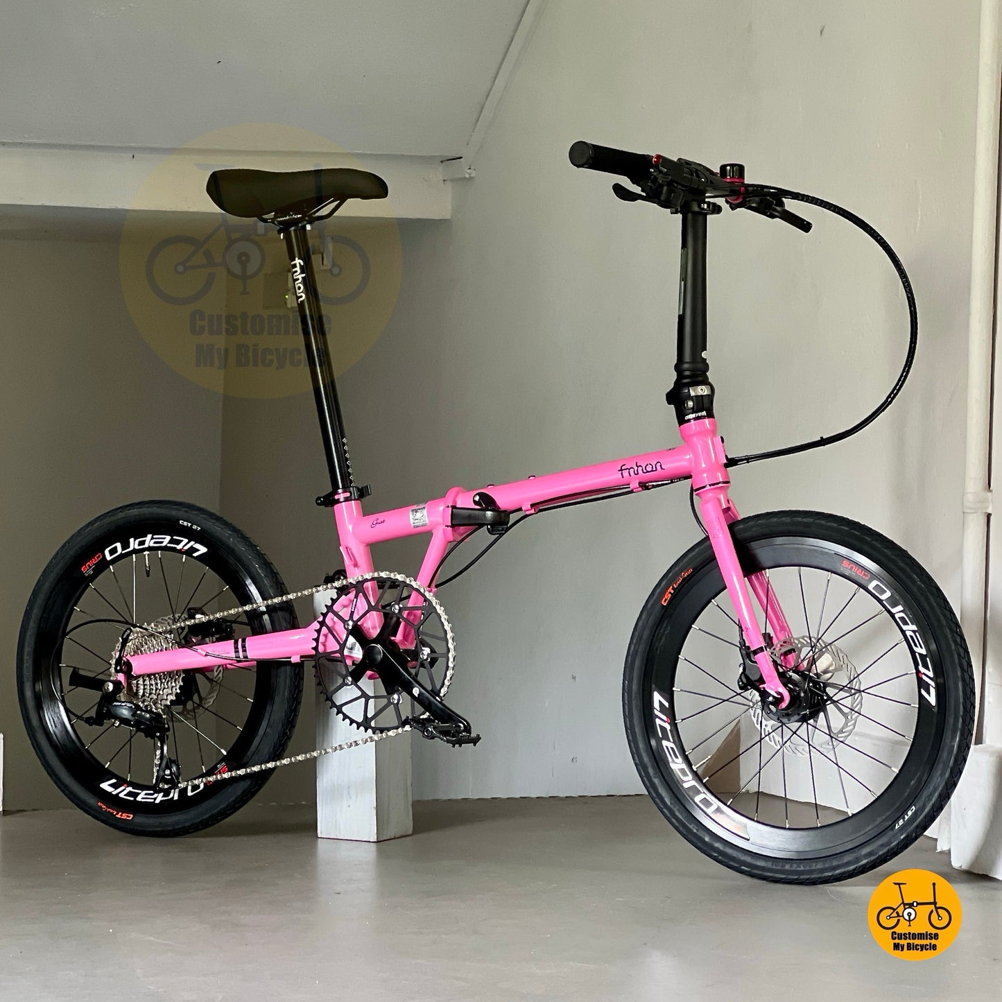 Basikal lipat Fnhon Gust 20 inci merah jambu Shimano 10 gear Tiagra basikal lipat ringan
