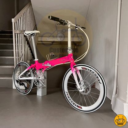 Fnhon Blast 22-Inch Folding Bike – Pink & White Frame for a Stylish City Ride
