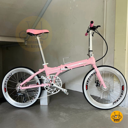 Fnhon Blast 22 Inch Baby Pink Shimano 9 Speed Folding Bicycle Lightweight Foldable Bike With White Wall Tyres Singapore
