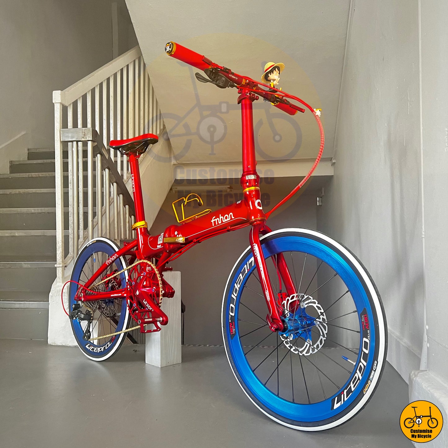 Compact & Stylish – Fnhon Blast 22” Red + Blue + Gold City Folding Bike
