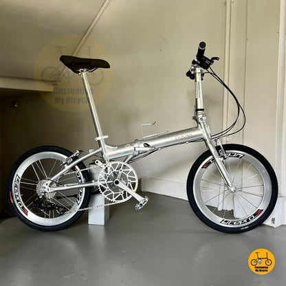 Premium Folding Bike Fnhon Blast 20 Inch Polished Silver Sensah 9s Litepro Wheels MRT Bus Friendly
