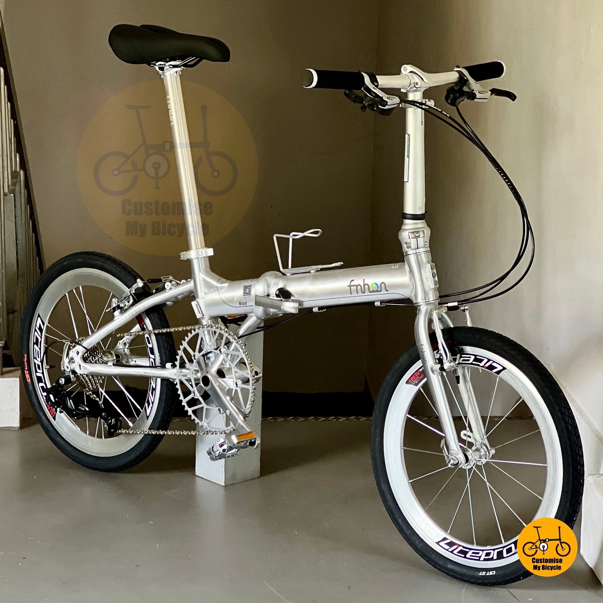 Lightweight Aluminium Alloy Fnhon Blast 20 Inch Folding Bicycle Sensah 9 Gears Polished Silver
