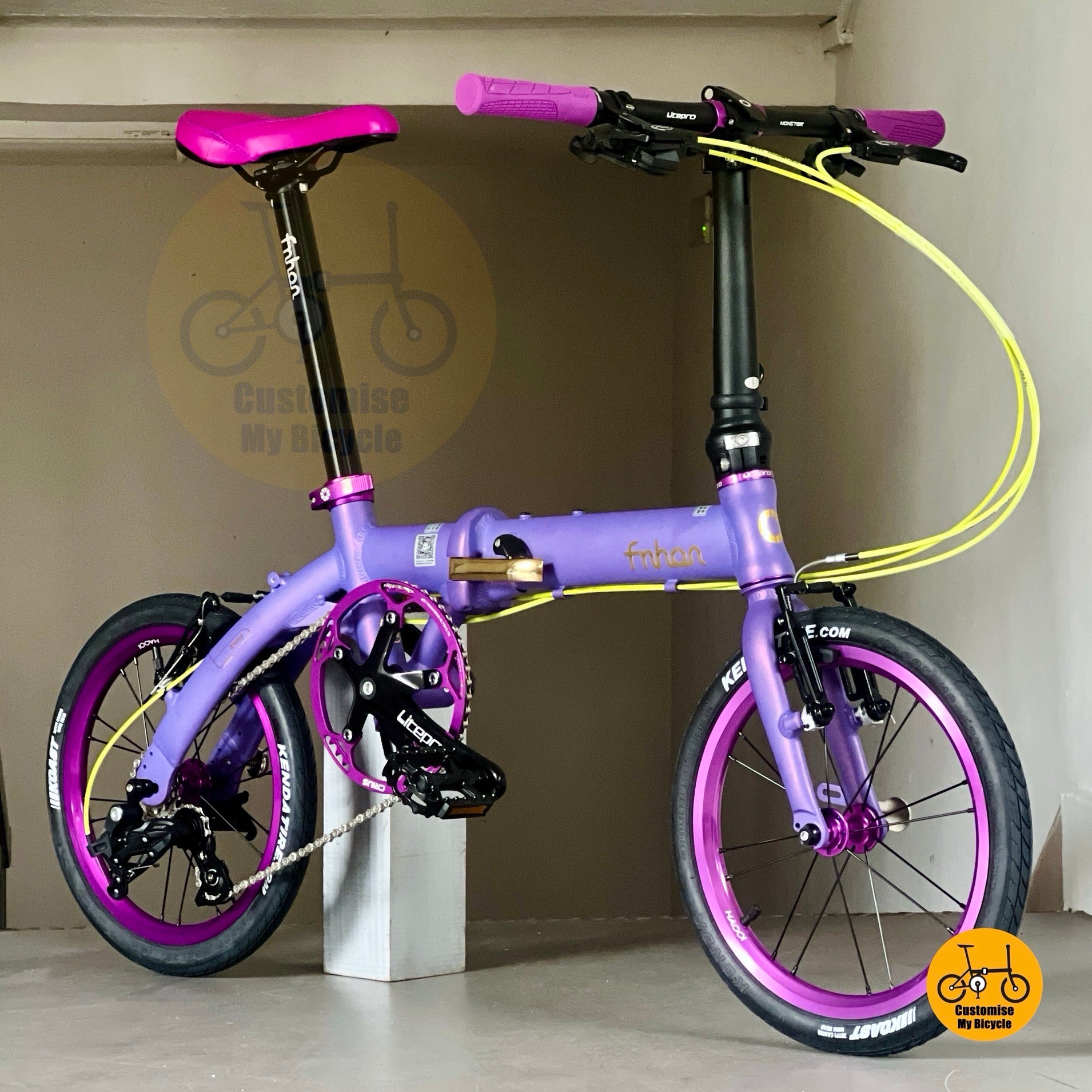 Foldable Bicycle For Petite Riders Fnhon Breeze 16 Inch With Neon Cable And Shimmer Frame  
