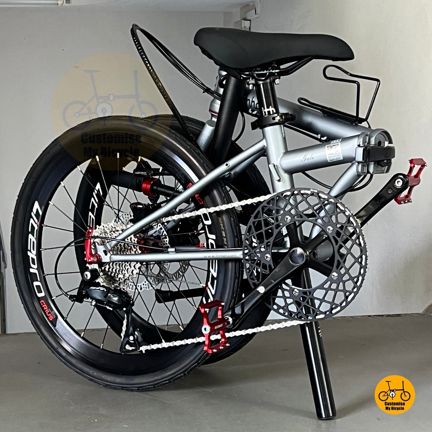 Folded photos of Fnhon Gale 22 inch Battleship Grey folding bike full side view
