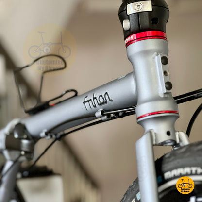 battleship grey folding bicycle close up frame hinge chromoly steel construction