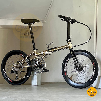 风行钢架蚂蚁腿 fkd2018 22寸 折叠车 钛金色 禧玛诺9速 液压刹 铬钼钢车架