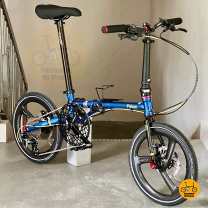 Fnhon Gust 18 Inch Folding Bike Deep Sea Blue Shimano 10 Speed Compact Foldable Bicycle With Hydraulic Disc Brake And Marathon Tyres
