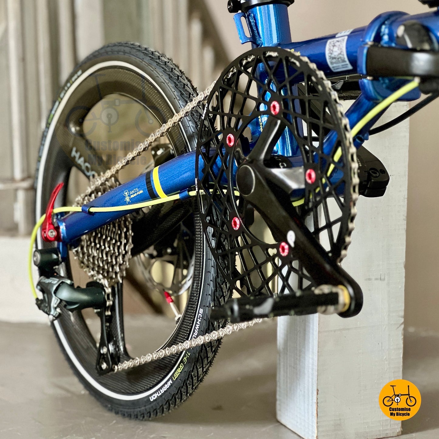 Fnhon Gust folding bike close up Litepro hollow 54t chainring and lightweight crankset folding bicycle
