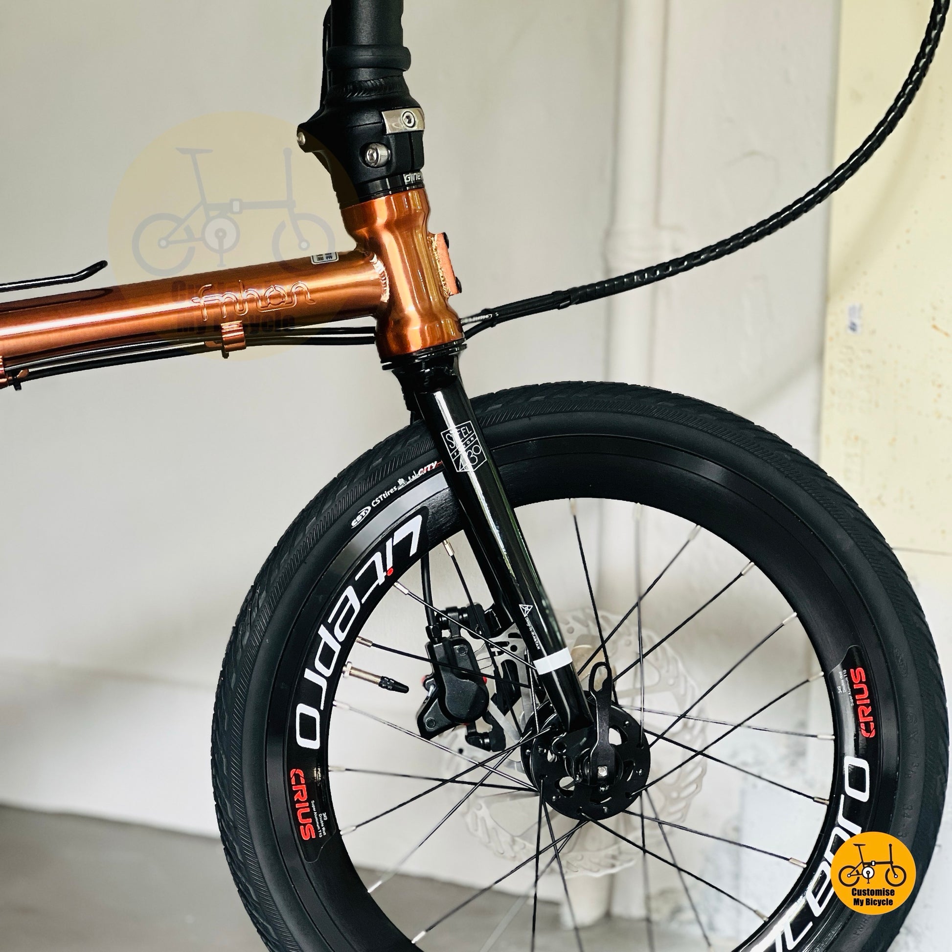 Fnhon Gust folding bicycle Litepro high profile front wheel close up folding bike wheelset
