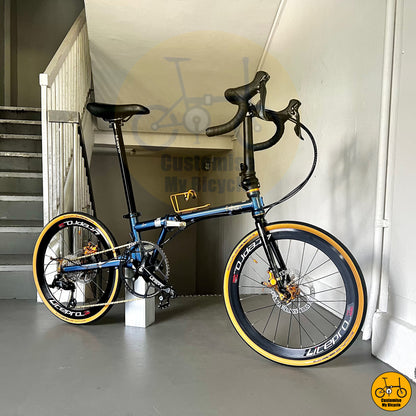 Deep sea blue Fnhon Gust 22-inch folding bike with drop bar setup
