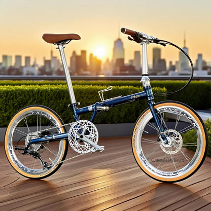 Fnhon Gust 22 Inch Deep Sea Blue Folding Bike With Chromoly Steel Frame And Shimano 9 Gears
