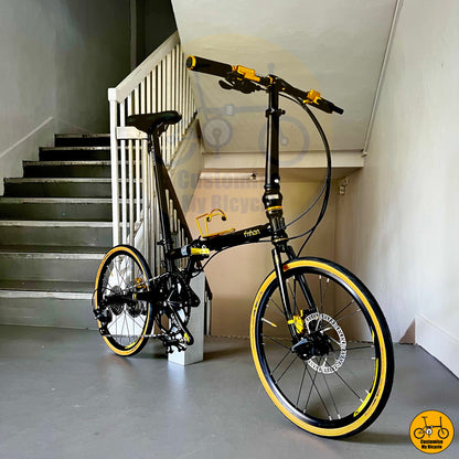 Fnhon Gust 22-inch Folding Bike – Black Gold Frame with Adjustable Seat Post
