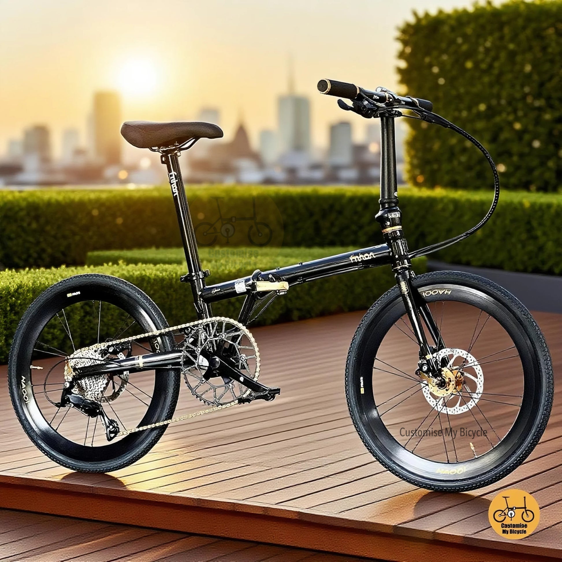 Fnhon Gust 22 Inch Folding Bike With Shimano 9 Speed Gear Black Gold Chromoly Frame
