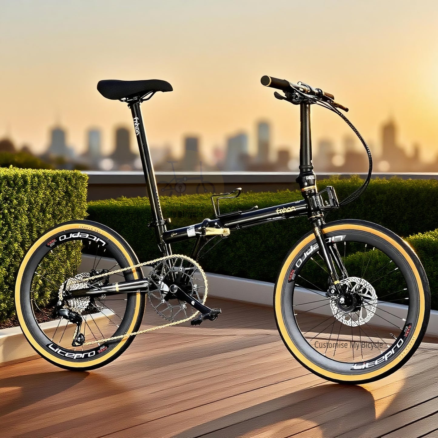 Fnhon Gust 22 inch Black Gold folding bike Shimano 9 gears chromoly steel frame
