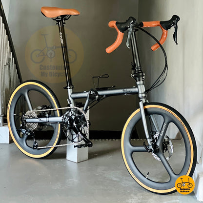 Fnhon Gust folding bike battleship grey full side view Shimano 9 speed chromoly steel frame
