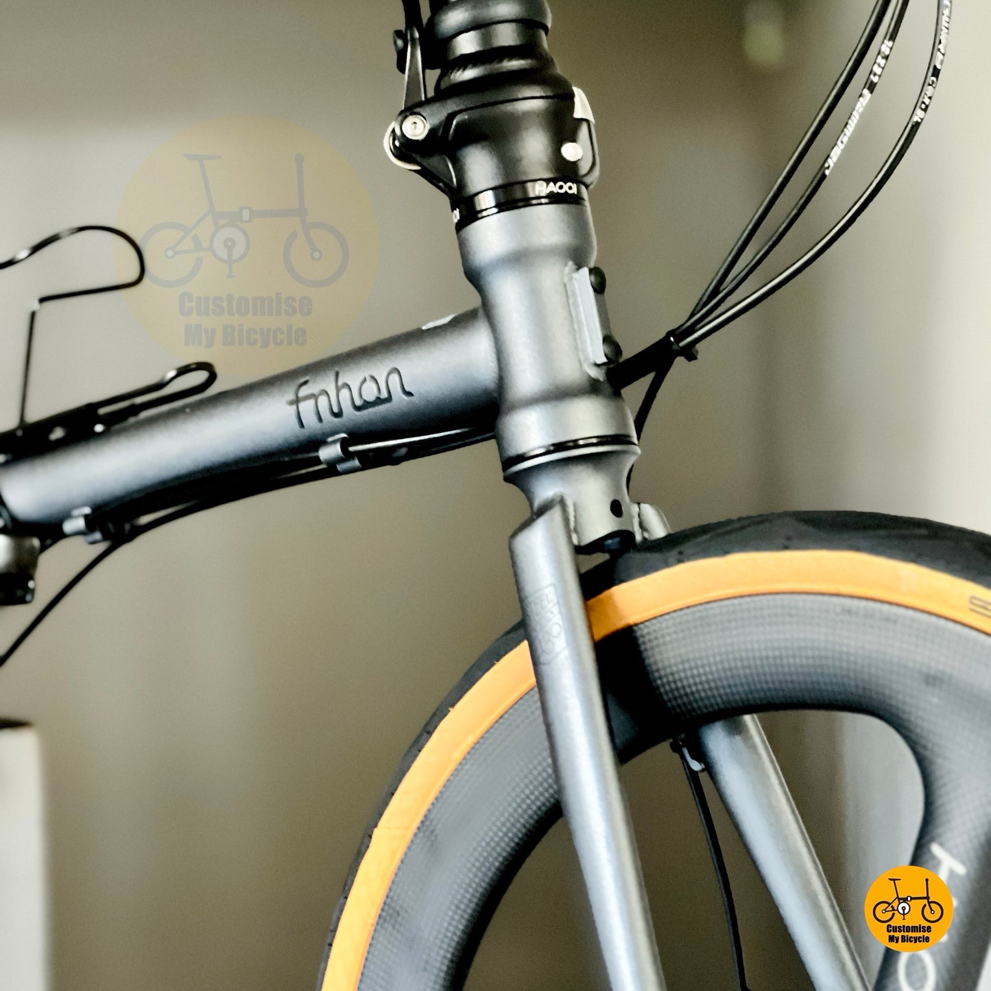 Overall high angle view folding bike battleship grey urban street style