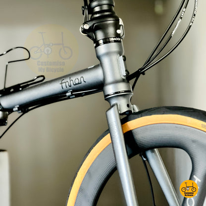 Overall high angle view folding bike battleship grey urban street style