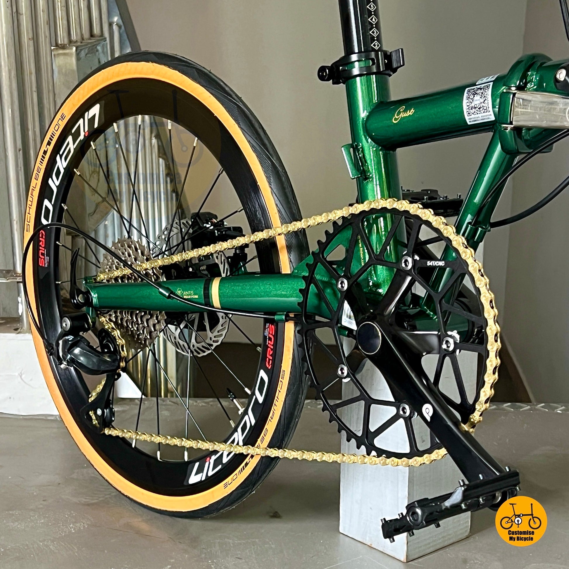 Fnhon Gust folding bike Hollowtech crankset close up
